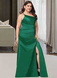 Gabrielle A-Line One-Shoulder Floor-Length Satin Bridesmaid Dress With Split Front UKP0016540