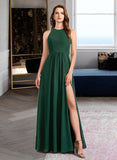 Nyla A-Line High Neck Floor-Length Chiffon Bridesmaid Dress With Split Front UKP0016541