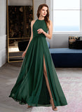 Nyla A-Line High Neck Floor-Length Chiffon Bridesmaid Dress With Split Front UKP0016541