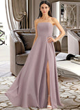 Kyla A-Line Strapless Floor-Length Chiffon Bridesmaid Dress With Split Front UKP0016542