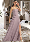 Kyla A-Line Strapless Floor-Length Chiffon Bridesmaid Dress With Split Front UKP0016542