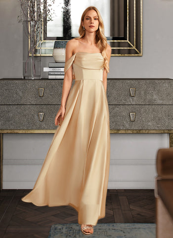 Madisyn A-Line Off-the-Shoulder Floor-Length Satin Bridesmaid Dress With Split Front Pockets UKP0016543