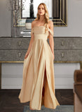 Madisyn A-Line Off-the-Shoulder Floor-Length Satin Bridesmaid Dress With Split Front Pockets UKP0016543