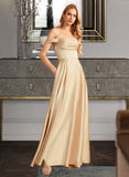 Madisyn A-Line Off-the-Shoulder Floor-Length Satin Bridesmaid Dress With Split Front Pockets UKP0016543