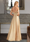 Madisyn A-Line Off-the-Shoulder Floor-Length Satin Bridesmaid Dress With Split Front Pockets UKP0016543