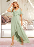 Viola A-line V-Neck Asymmetrical Chiffon Bridesmaid Dress With Ruffle UKP0016545