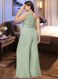 Gemma Jumpsuit/Pantsuit One Shoulder Floor-Length Chiffon Bridesmaid Dress With Ruffle UKP0016546