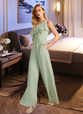 Gemma Jumpsuit/Pantsuit One Shoulder Floor-Length Chiffon Bridesmaid Dress With Ruffle UKP0016546