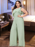 Gemma Jumpsuit/Pantsuit One Shoulder Floor-Length Chiffon Bridesmaid Dress With Ruffle UKP0016546