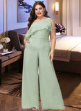 Gemma Jumpsuit/Pantsuit One Shoulder Floor-Length Chiffon Bridesmaid Dress With Ruffle UKP0016546