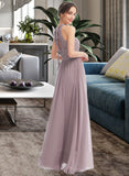 Raegan A-Line Halter Floor-Length Chiffon Lace Bridesmaid Dress With Split Front UKP0016547