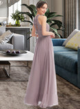 Raegan A-Line Halter Floor-Length Chiffon Lace Bridesmaid Dress With Split Front UKP0016547