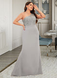 Aliya Trumpet/Mermaid One-Shoulder Sweep Train Chiffon Lace Bridesmaid Dress UKP0016548