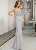 Aliya Trumpet/Mermaid One-Shoulder Sweep Train Chiffon Lace Bridesmaid Dress UKP0016548