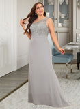 Aliya Trumpet/Mermaid One-Shoulder Sweep Train Chiffon Lace Bridesmaid Dress UKP0016548