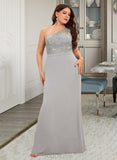 Aliya Trumpet/Mermaid One-Shoulder Sweep Train Chiffon Lace Bridesmaid Dress UKP0016548