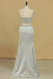 Satin Floor Length Two-Piece Prom Dresses Sweetheart Beaded Bodice Mermaid