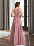 Alexandria A-Line Floor-Length Chiffon Bridesmaid Dress With Lace UKP0016549