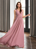 Alexandria A-Line Floor-Length Chiffon Bridesmaid Dress With Lace UKP0016549