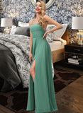 Kaia A-Line Square Neckline Floor-Length Chiffon Bridesmaid Dress With Split Front Pockets UKP0016551