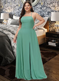 Kaia A-Line Square Neckline Floor-Length Chiffon Bridesmaid Dress With Split Front Pockets UKP0016551