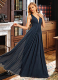 Isabelle A-line V-Neck Floor-Length Chiffon Bridesmaid Dress With Ruffle UKP0016552