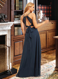 Isabelle A-line V-Neck Floor-Length Chiffon Bridesmaid Dress With Ruffle UKP0016552