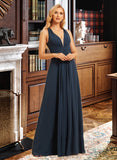 Isabelle A-line V-Neck Floor-Length Chiffon Bridesmaid Dress With Ruffle UKP0016552