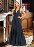 Isabelle A-line V-Neck Floor-Length Chiffon Bridesmaid Dress With Ruffle UKP0016552