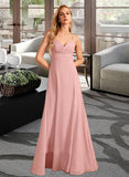 Nayeli A-Line V-neck Floor-Length Chiffon Bridesmaid Dress With Split Front UKP0016553