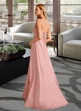 Nayeli A-Line V-neck Floor-Length Chiffon Bridesmaid Dress With Split Front UKP0016553