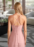 Nayeli A-Line V-neck Floor-Length Chiffon Bridesmaid Dress With Split Front UKP0016553