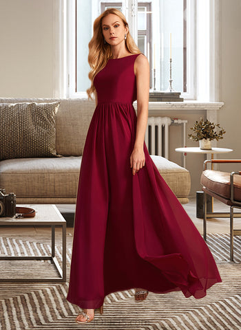 Lilith A-Line High Neck Floor-Length Chiffon Bridesmaid Dress With Bow(s) UKP0016554