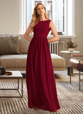 Lilith A-Line High Neck Floor-Length Chiffon Bridesmaid Dress With Bow(s) UKP0016554