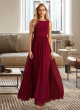 Lilith A-Line High Neck Floor-Length Chiffon Bridesmaid Dress With Bow(s) UKP0016554