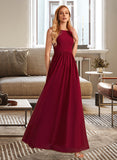 Lilith A-Line High Neck Floor-Length Chiffon Bridesmaid Dress With Bow(s) UKP0016554