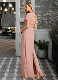 Johanna A-Line V-neck Floor-Length Chiffon Bridesmaid Dress With Ruffle UKP0016555