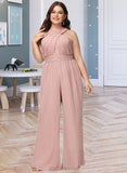 Charity Jumpsuit/Pantsuit High Neck Floor-Length Chiffon Bridesmaid Dress With Pleated UKP0016556