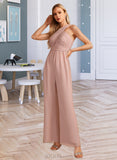 Charity Jumpsuit/Pantsuit High Neck Floor-Length Chiffon Bridesmaid Dress With Pleated UKP0016556