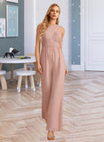 Charity Jumpsuit/Pantsuit High Neck Floor-Length Chiffon Bridesmaid Dress With Pleated UKP0016556