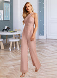 Charity Jumpsuit/Pantsuit High Neck Floor-Length Chiffon Bridesmaid Dress With Pleated UKP0016556