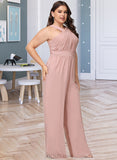 Charity Jumpsuit/Pantsuit High Neck Floor-Length Chiffon Bridesmaid Dress With Pleated UKP0016556