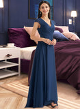 Karli A-line V-Neck Floor-Length Chiffon Bridesmaid Dress With Ruffle UKP0016557