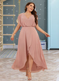 Eloise A-Line V-neck Asymmetrical Chiffon Bridesmaid Dress With Split Front UKP0016558