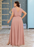 Eloise A-Line V-neck Asymmetrical Chiffon Bridesmaid Dress With Split Front UKP0016558