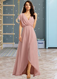 Eloise A-Line V-neck Asymmetrical Chiffon Bridesmaid Dress With Split Front UKP0016558