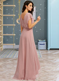 Eloise A-Line V-neck Asymmetrical Chiffon Bridesmaid Dress With Split Front UKP0016558