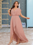 Eloise A-Line V-neck Asymmetrical Chiffon Bridesmaid Dress With Split Front UKP0016558