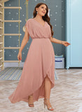 Eloise A-Line V-neck Asymmetrical Chiffon Bridesmaid Dress With Split Front UKP0016558