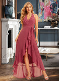 Giselle A-line Halter Asymmetrical Chiffon Bridesmaid Dress With Ruffle UKP0016561